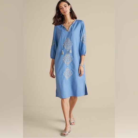 Soft Surroundings Blue Kimora Embroidered Midi Dress - Picture 1 of 7
